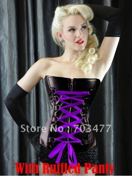 2012 Purple lace-up front for cinching strapless sexy corset with ruffled panty wholesale and retailer
