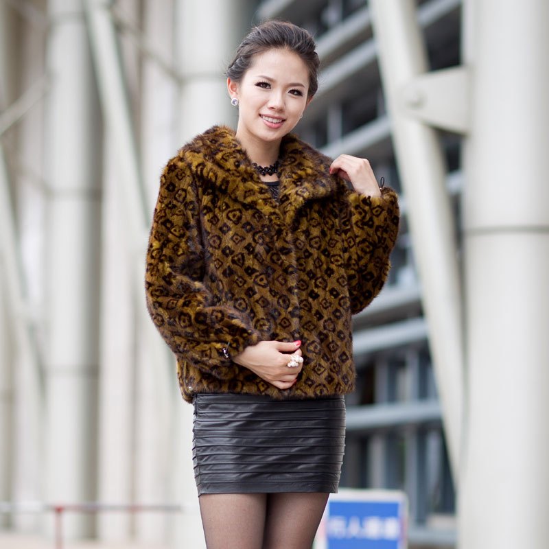 2012 quality fight mink fur coat print fight mink Women marten overcoat