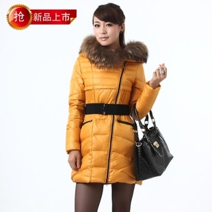 2012 Quality goods winter down coat medium-long outerwear slim waist outerwear large fur collar