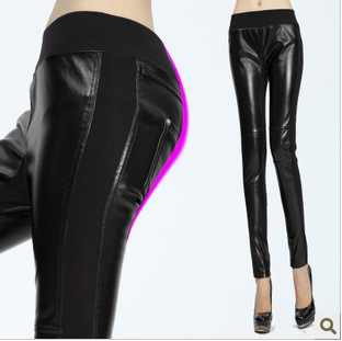 2012 quality PU patchwork basic skinny pants pencil pants leather pants female trousers