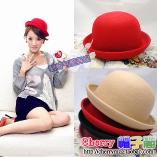 2012 quality solid color woolen roll-up hem small fedoras general fashion spring and summer vintage dome felty hat