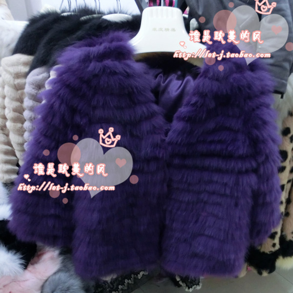 2012 rabbit fur inlaying fox fur coat purple