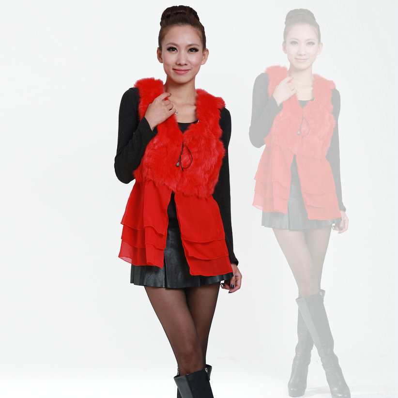 2012 rabbit fur vest lace fur vest short design women's