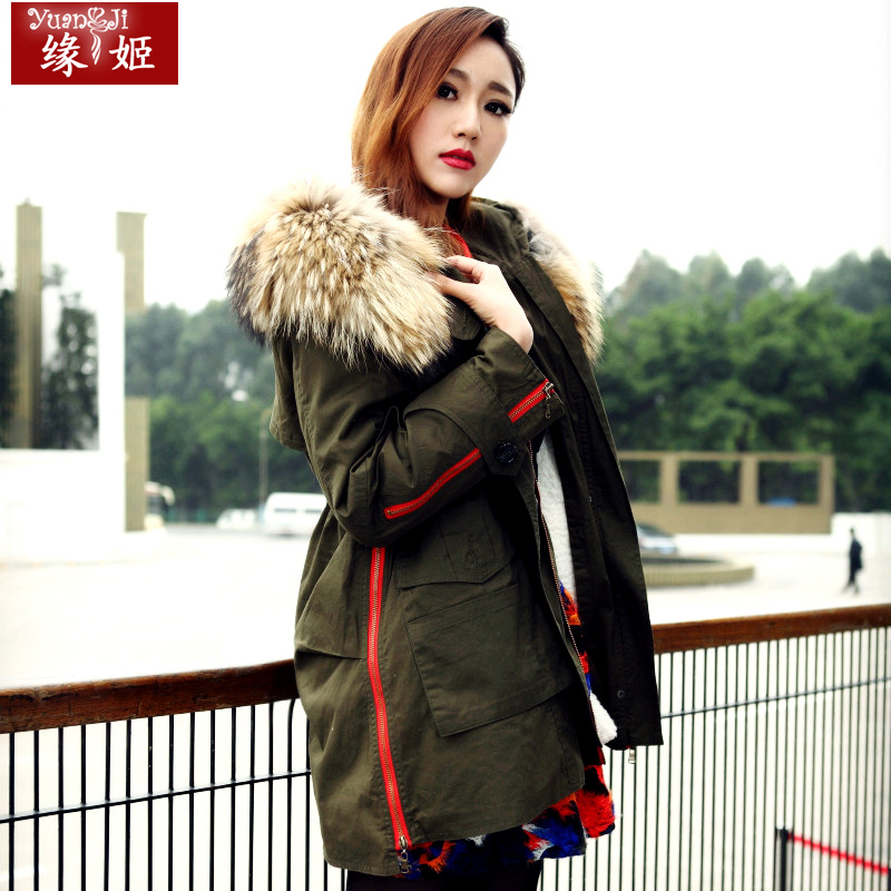 2012 raccoon fur Army Green outerwear wadded jacket cotton-padded jacket thickening plus size wadded jacket female