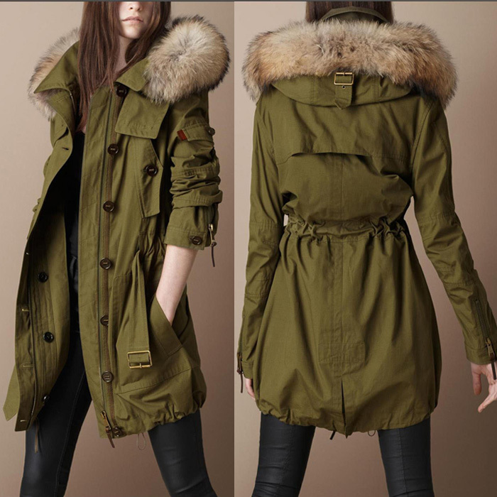 2012 raccoon fur Army Green trench wadded jacket plus size medium-long placketing overcoat tooling cotton-padded jacket