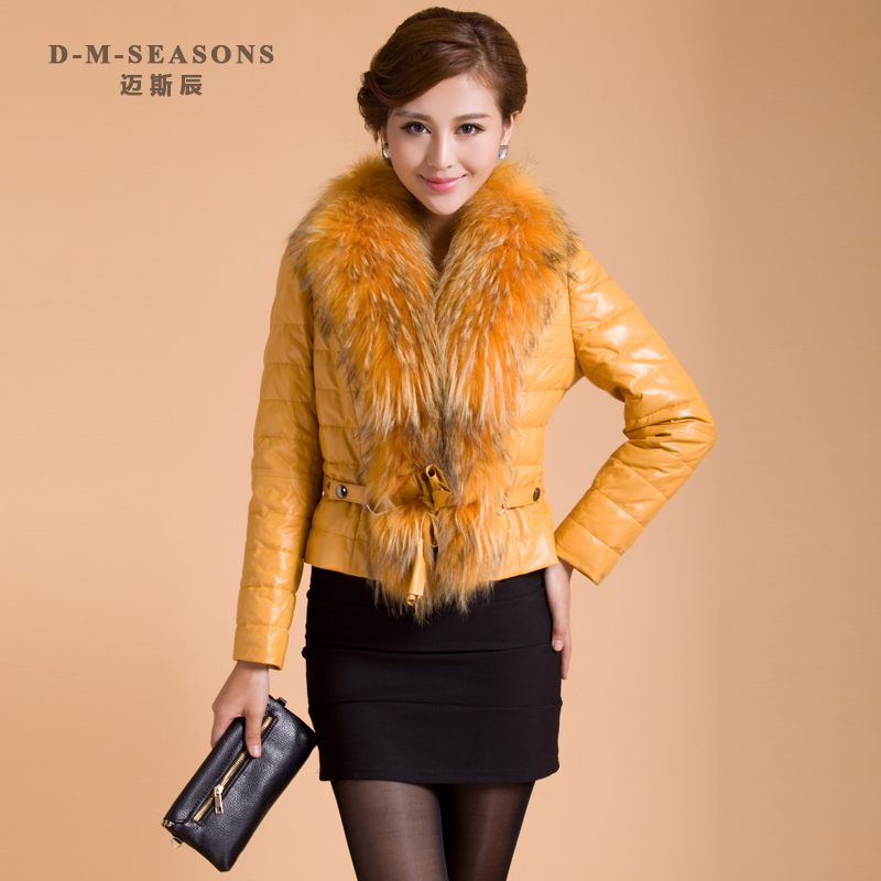 2012 raccoon fur sheepskin genuine leather down coat leather clothing women outerwear