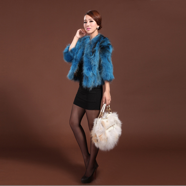 2012 raccoon fur short design three quarter sleeve women's fur coat s218