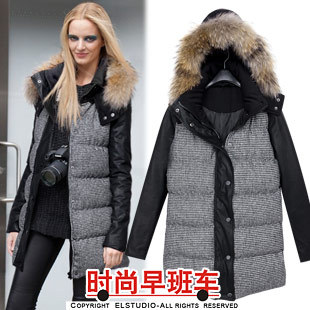 2012 raccoon fur thickening thermal patchwork medium-long wadded jacket cotton-padded jacket jk858