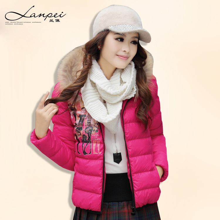 2012 raccoon fur thickening wadded jacket short design female cotton-padded jacket print outerwear