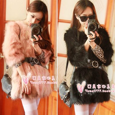 2012 raccoon wool fox fur medium-long three quarter sleeve outerwear overcoat