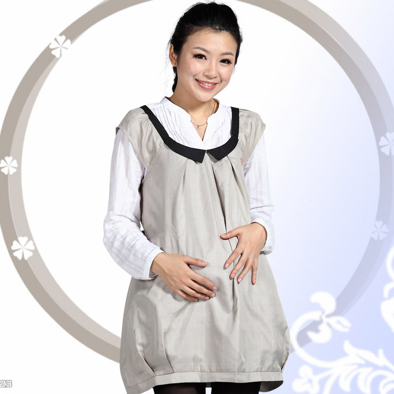 2012 radiation-resistant maternity clothing maternity dress silver fiber black square collar lacing o-neck