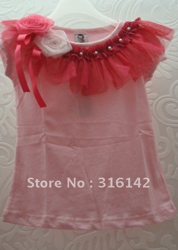 2012 Ready Stock! 5pcs/lot Summer Girls T Shirts B2W2 Girl tops,baby t shirt ,  A-16 pink