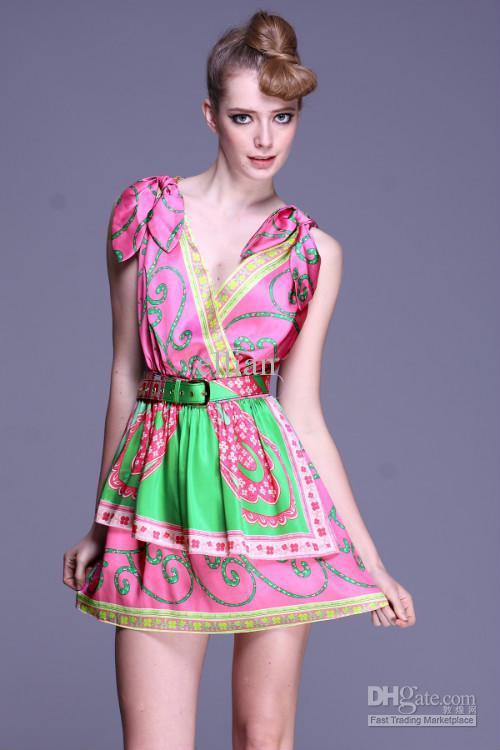 2012 Real silk printing dress fashion new