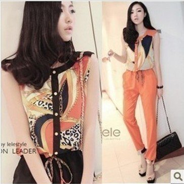 2012 retro color sleeveless significantly thin jumpsuit