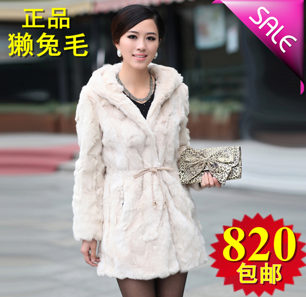 2012 rex rabbit hair fur slim hooded long design fur coat overcoat fur