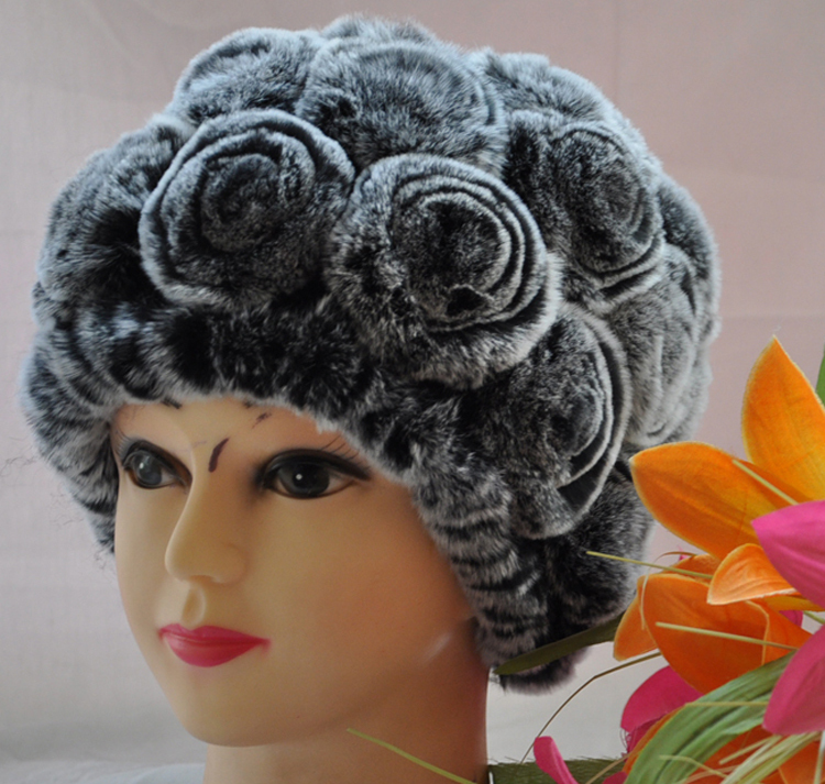 2012 rose hot-selling rabbit fur hat knitted fur hat women's cap