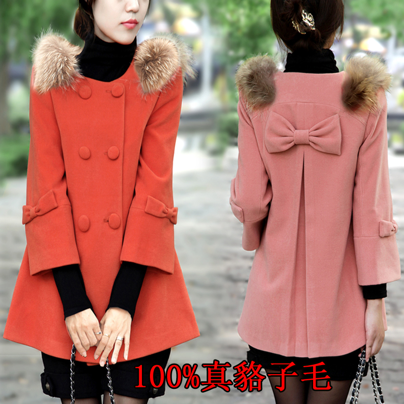 2012 rough flower woolen outerwear women's fashion trench slim double breasted plus size overcoat