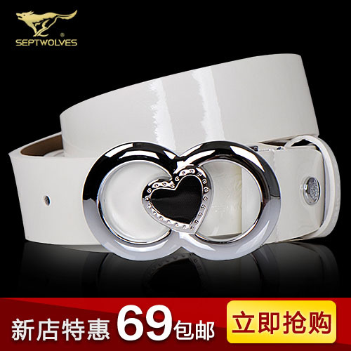 2012 SEPTWOLVES strap female genuine leather belt cowhide belt red white fashion