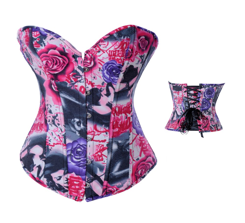 2012 sexy rose pattern corset lingerie wholesale Free Shipping XS-2XL