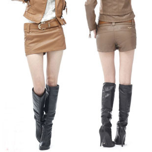 2012 sexy slim hip plus size leather culottes pants skirt PU shorts autumn and winter boots trousers