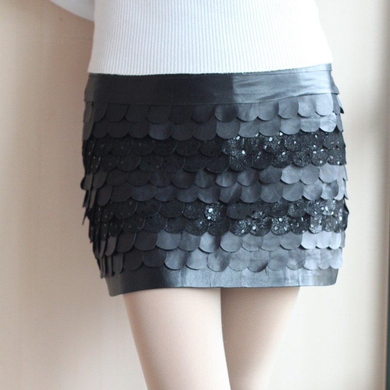 2012 sexy slim hip step skirt sheepskin genuine leather skirt short skirt