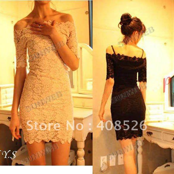 2012 Sexy Women's Elegant Lace Dress Off Shoulder Short Sleeve Mini free shipping drop shipping 5387