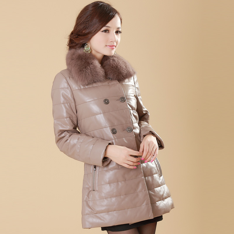 2012 sheepskin fox fur medium-long women's genuine leather clothing down coat discount special offer