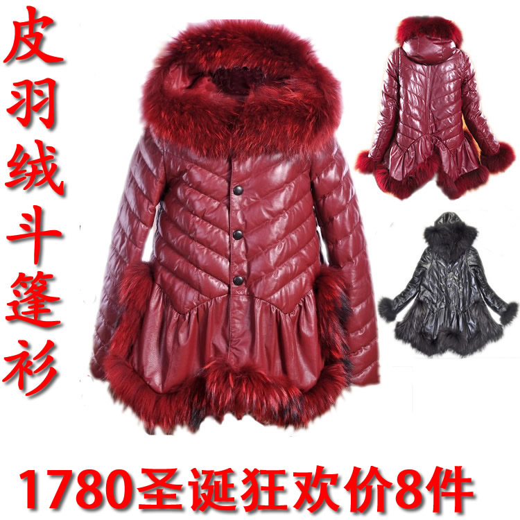 2012 sheepskin genuine leather female clothing cloak raccoon fur vest leather down coat outerwear