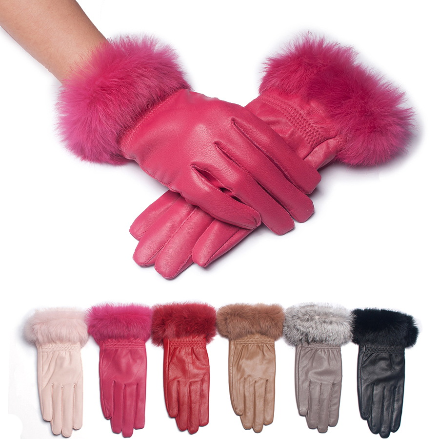 2012 sheepskin gloves female winter thermal winter rabbit fur women's genuine leather gloves