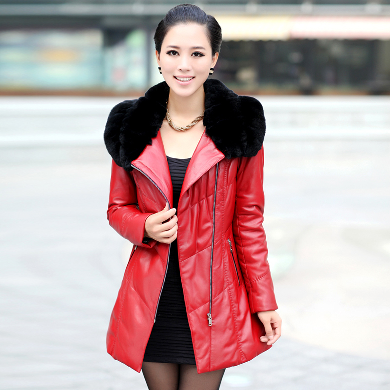 2012 sheepskin leather down coat female genuine leather down medium-long rex rabbit hair leather clothing Free shipping