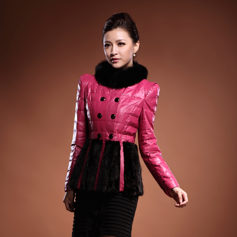 2012 sheepskin mink leather down coat women's genuine leather clothing outerwear