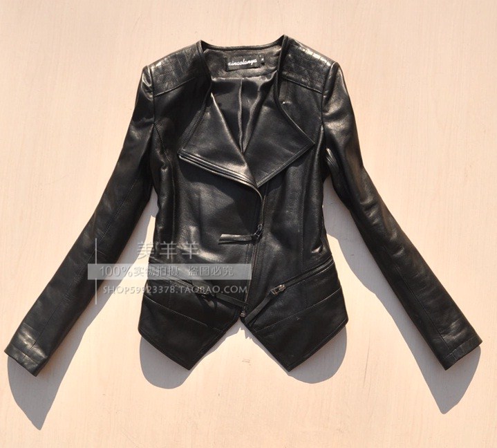 2012 sheepskin women's slim motorcycle genuine leather clothing outerwear short design