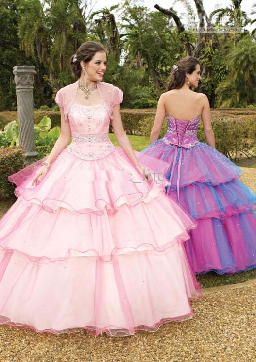 2012 Sheer Jackets Strapless Beaded Ball Tiered Gown Detachable Skirt Prom Sweep Quinceanera Dresses