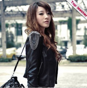 2012 short design small leather clothing women outerwear jacket motorcycle jacket