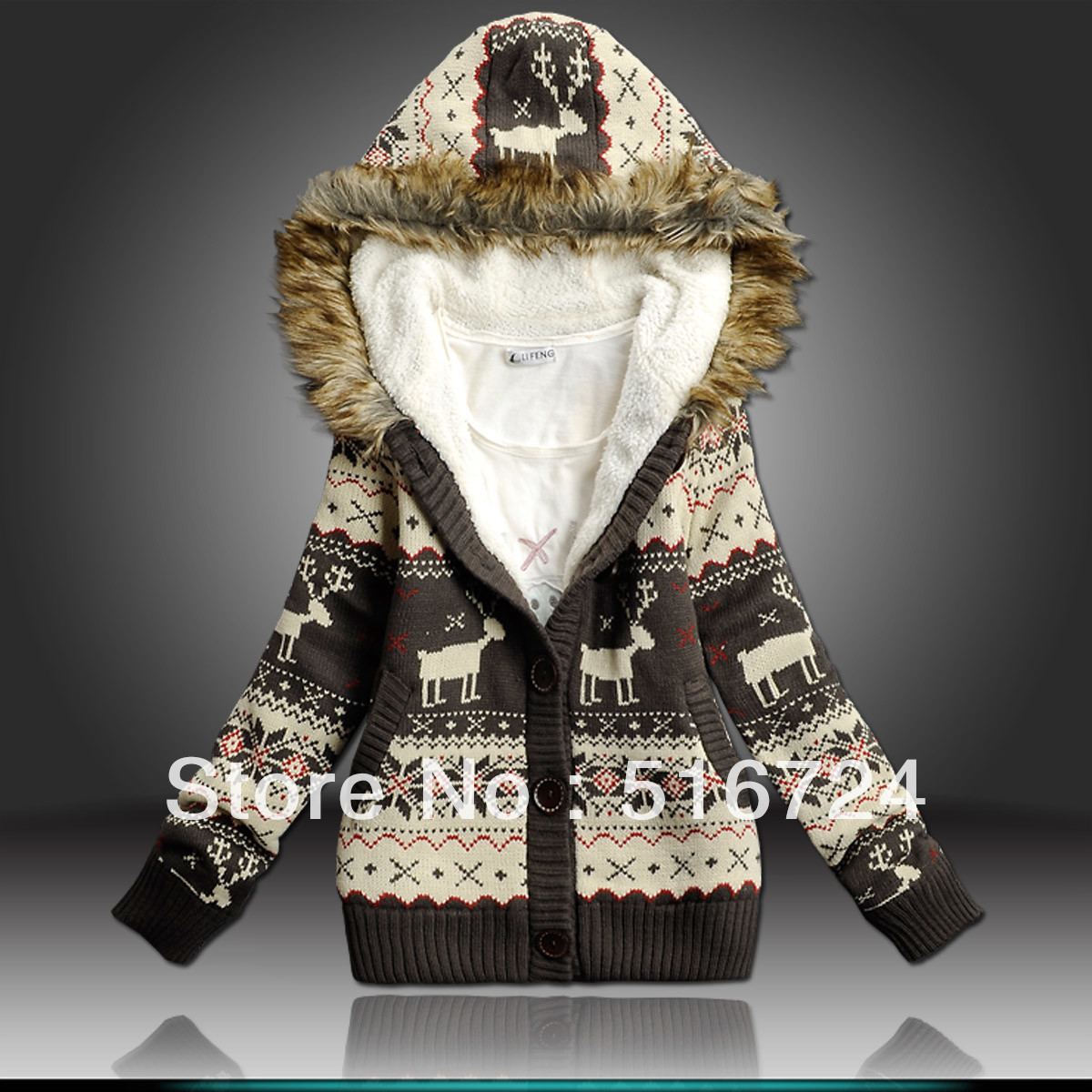 2012 short design sweater outerwear women's wool collar thickening fleece berber fleece cardigan vintage