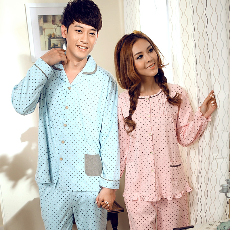 2012 short sleeve length pants lovers sleepwear lounge male autumn long-sleeve lovers sleep set