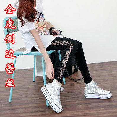 2012 side lace leather pants legging black Women