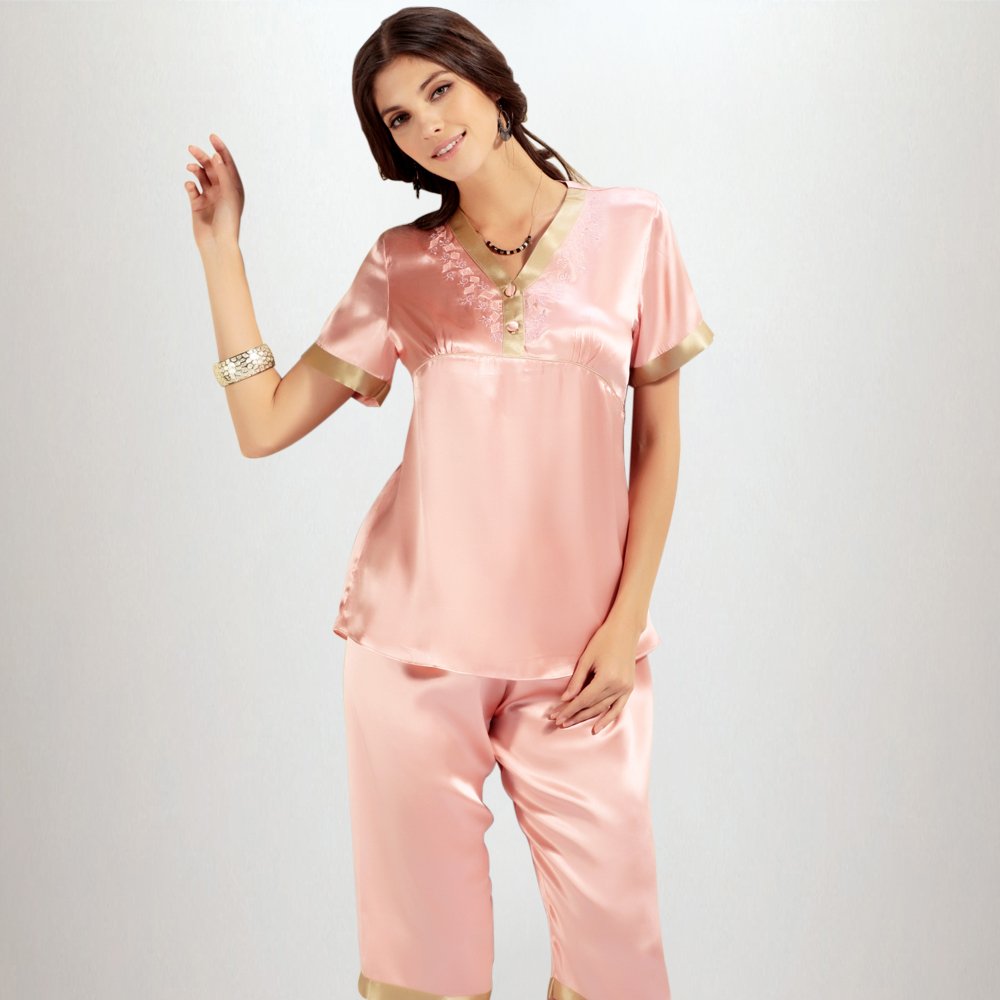 2012 silk sleepwear V-neck embroidered short-sleeve twinset sleepwear female silk 2236