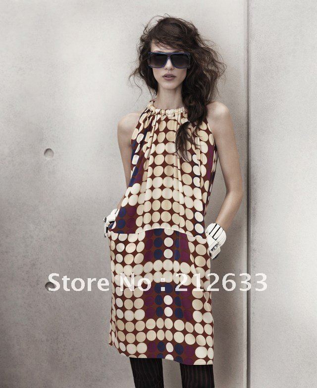 2012 Silky Dress Tank Sleeveless Knee-length A-line  Prints China Silks Fashion Career Long Dresses, Casual chiffion dress