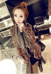 2012 simple all-match fashion irregular leopard print outerwear wool sweater women cardigan trench