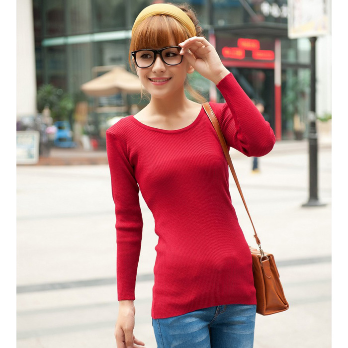 2012 simple all-match slim basic shirt long-sleeve female plus size sweater 2955