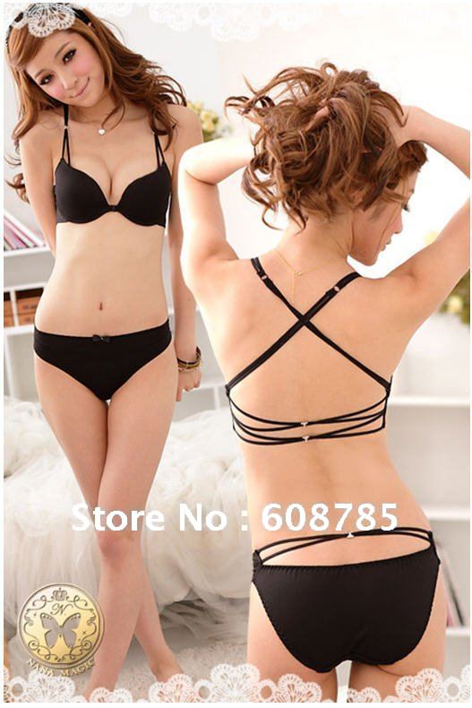 2012 simple and sexy front buckle cross the beautify back bra deep V  gather halter Traceless Bra and panties free shippingB0116