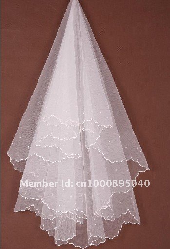 2012 Simple  New Without Tags White / Ivory  Wedding Veils Bridal Veils Without Comb One Layer  Veils With Beaded