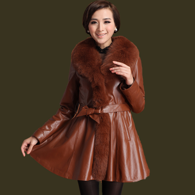 2012 skirt high quality sheepskin large fur collar genuine leather clothing outerwear