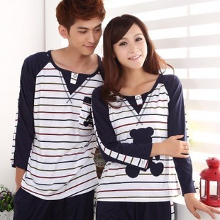 2012 sleepwear female 100% cotton long-sleeve cartoon male women's lovers sleepwear lounge set