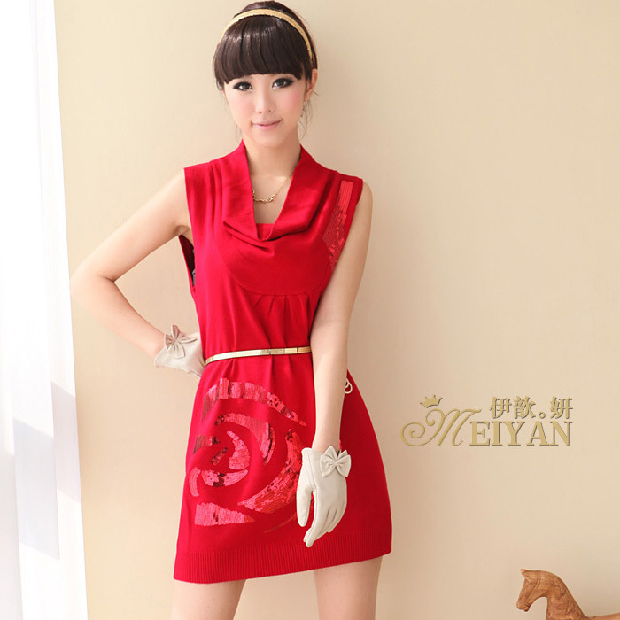 2012 sleeveless patchwork paillette sweater female