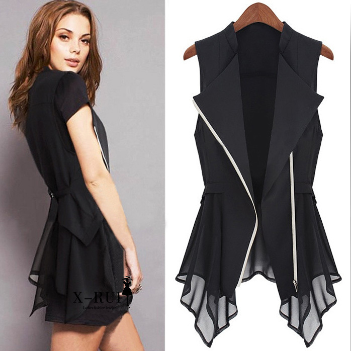 2012 sleeveless vest zipper women's slim women's chiffon outerwear c004