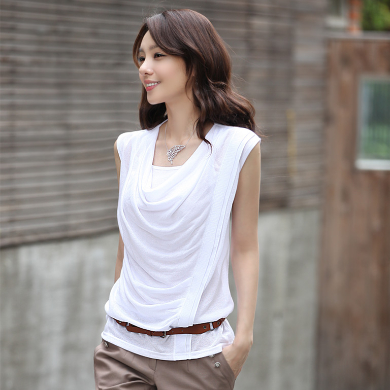 2012 slim clothing all-match cotton t-shirt sleeveless o-neck knitted t-shirt twinset