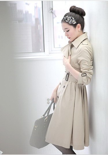 2012 slim elegant long design female trench outerwear khaki