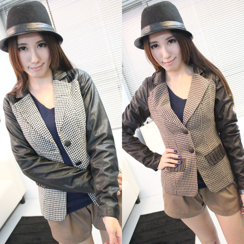 2012 slim fashion plaid patchwork slim outerwear suit female short design
